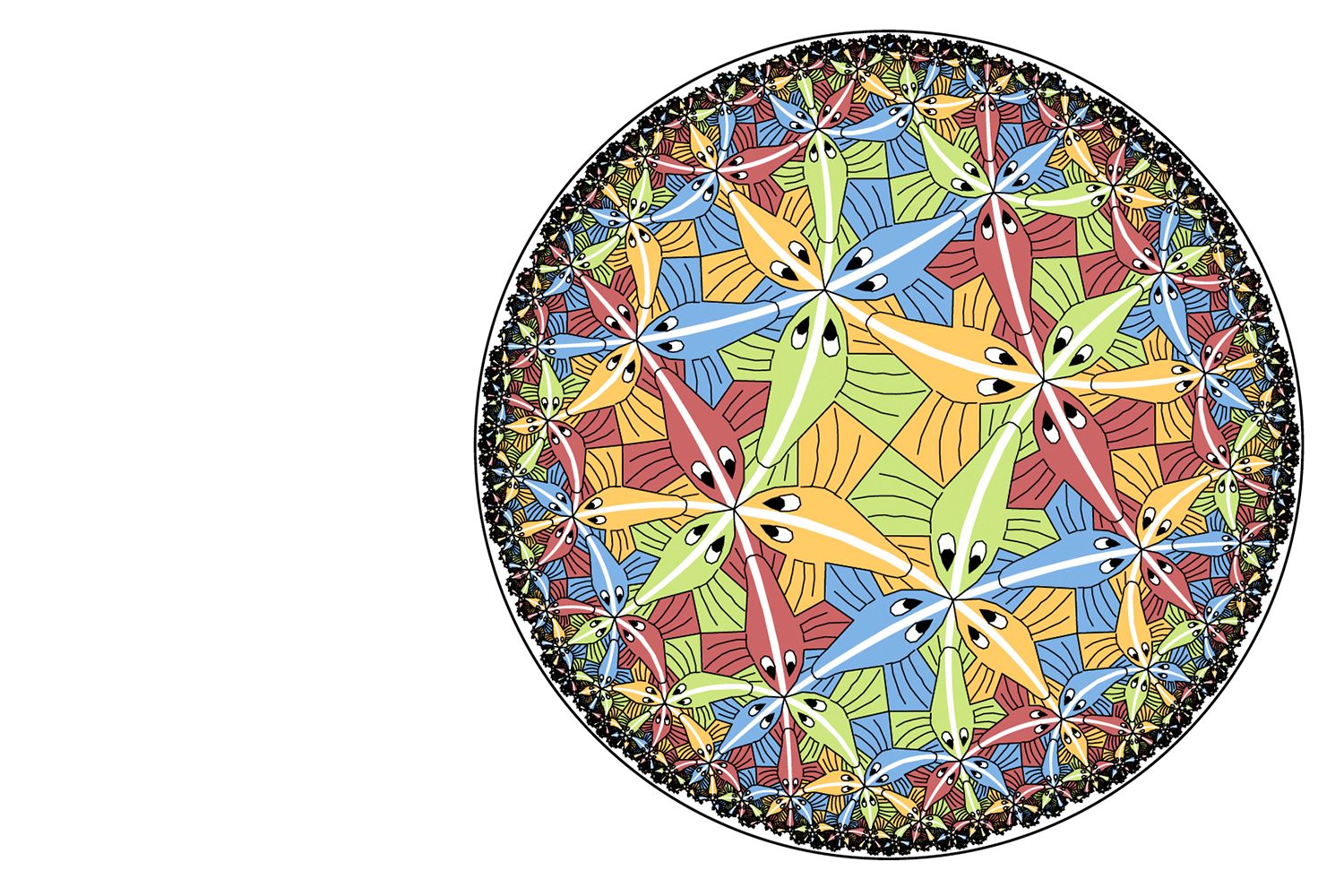 A rendition of Escher's Circle Limit III pattern.